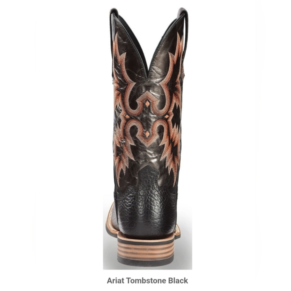 Ariat Black Leather Tombstone Western Cowboy Boots with Embroidered Design 10.5 - Picture 4 of 15